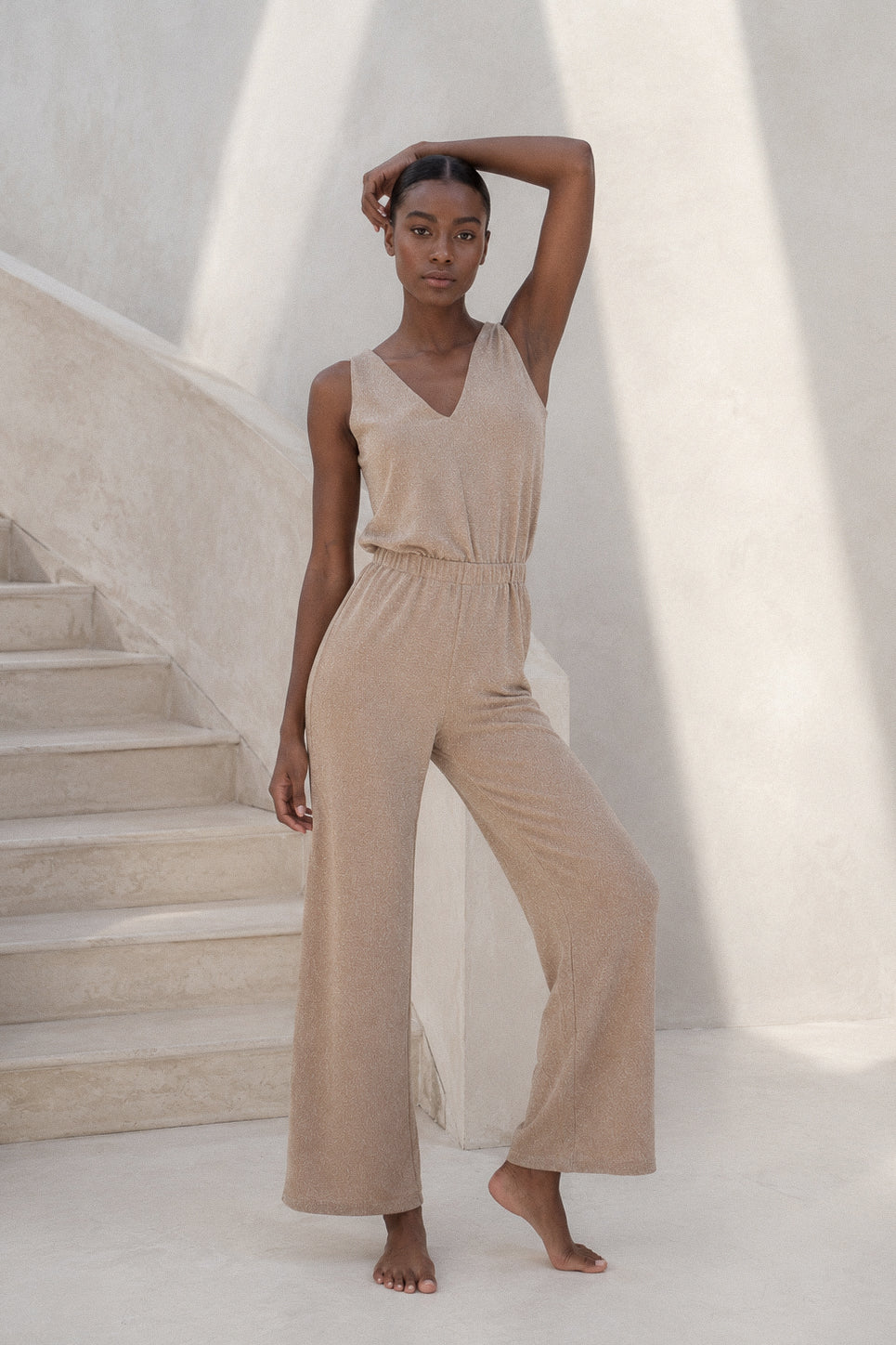 Sparkly Beige Maxi Jumpsuit