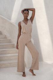 Sparkly Beige Maxi Jumpsuit