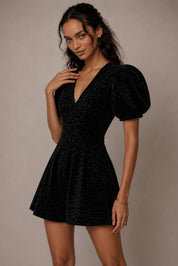 Velvet Romper With Puffed Sleeves