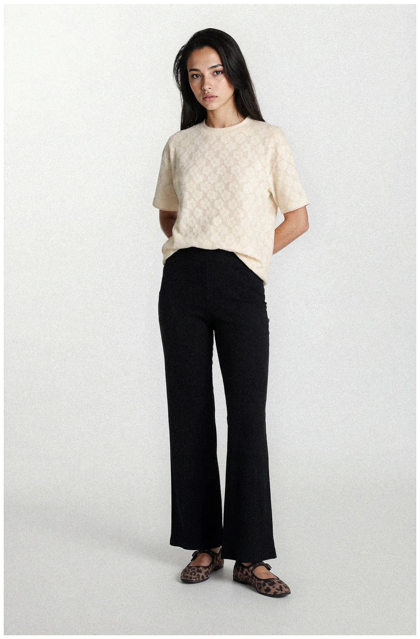 Black Cotton-Blend Flared Trousers