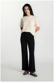 Black Cotton-Blend Flared Trousers