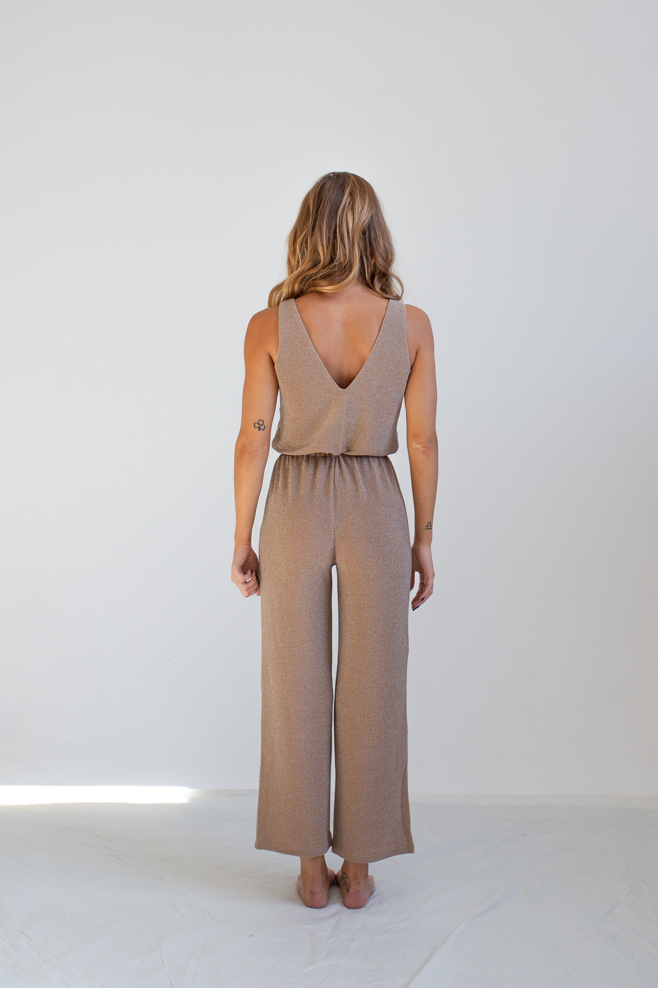 Sparkly Beige Maxi Jumpsuit