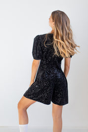 Velvet Romper With Puffed Sleeves