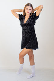 Velvet Romper With Puffed Sleeves