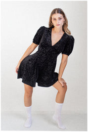 Velvet Romper With Puffed Sleeves