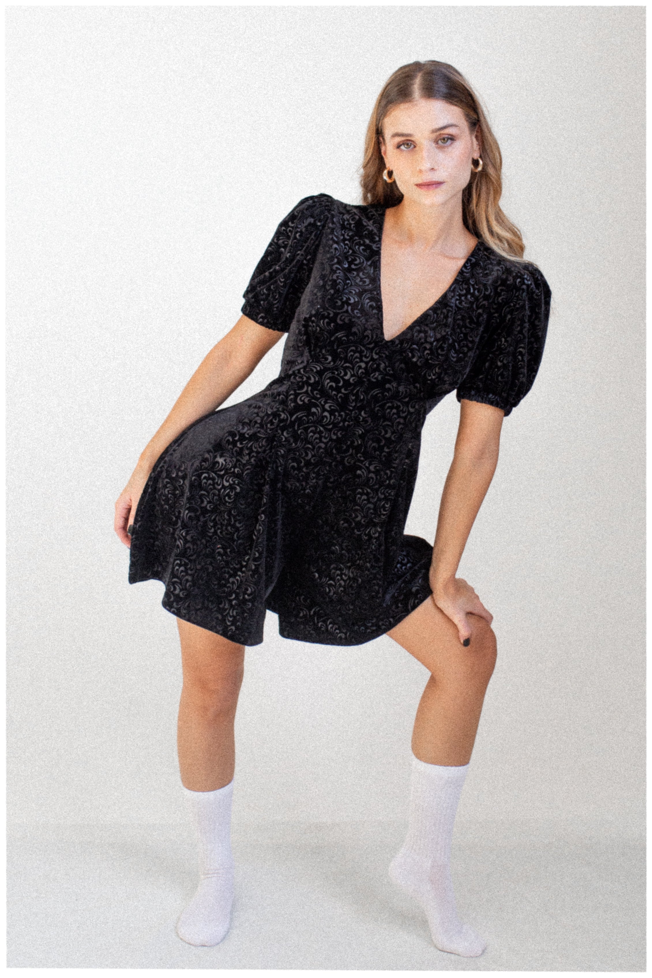 Velvet Romper With Puffed Sleeves