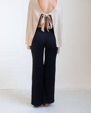 Black Cotton-Blend Flared Trousers