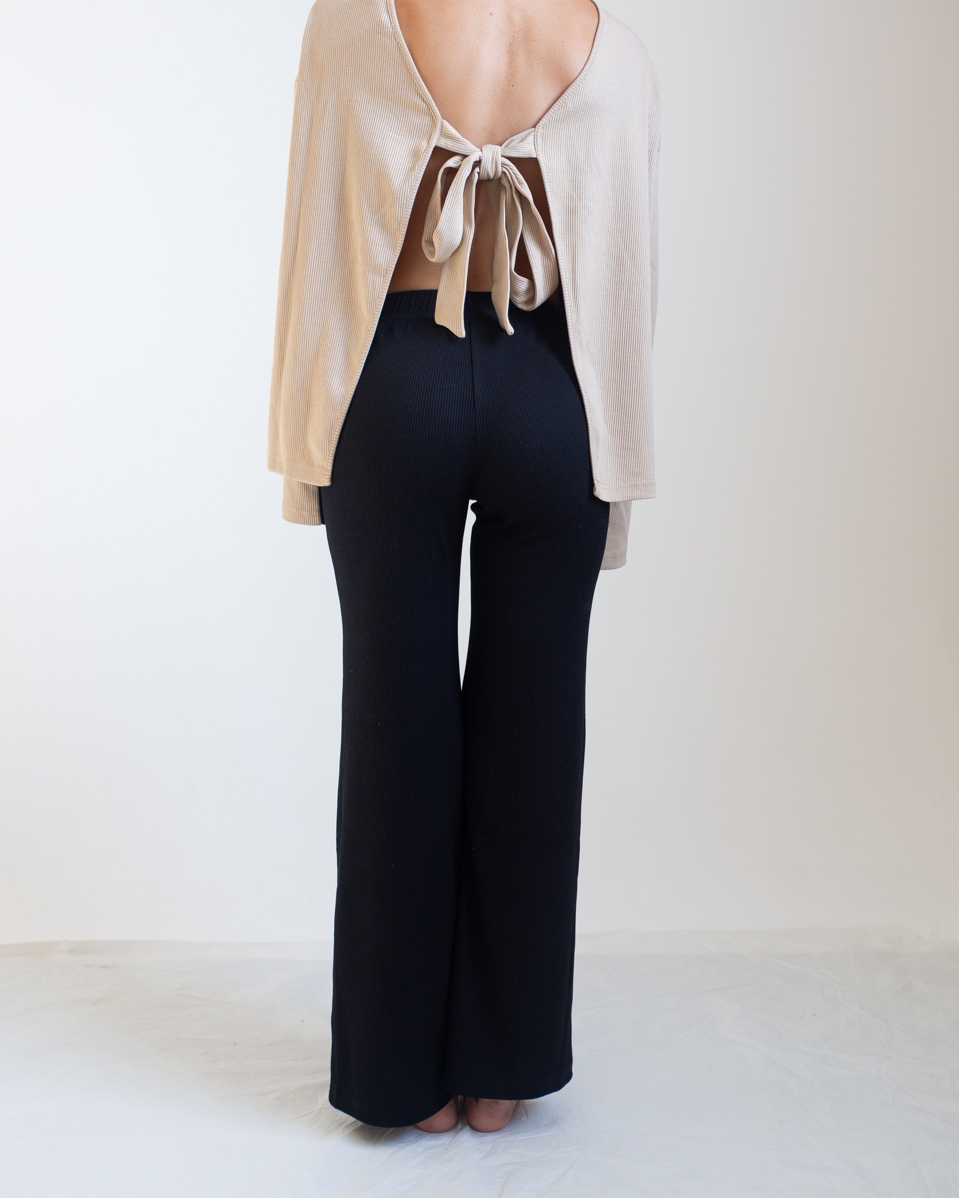 Black Cotton-Blend Flared Trousers