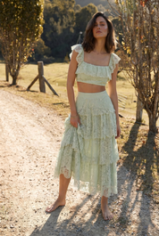 Léna Top – Mint Lace Ruffled Crop Top