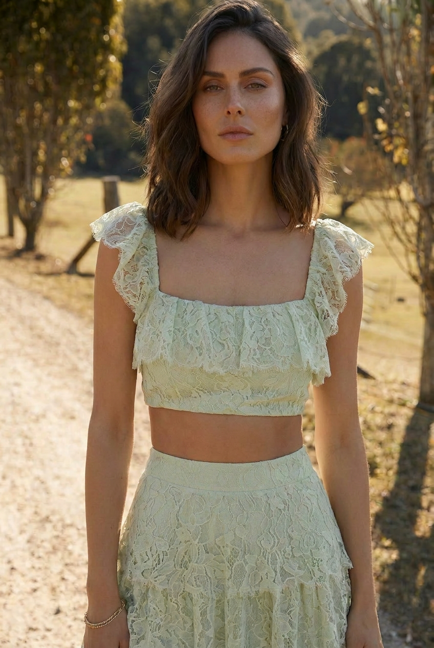 Léna Top – Mint Lace Ruffled Crop Top